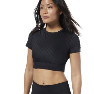 Crop Top Damskie Reebok Studio Mesh Czarne PL 19ITAQX